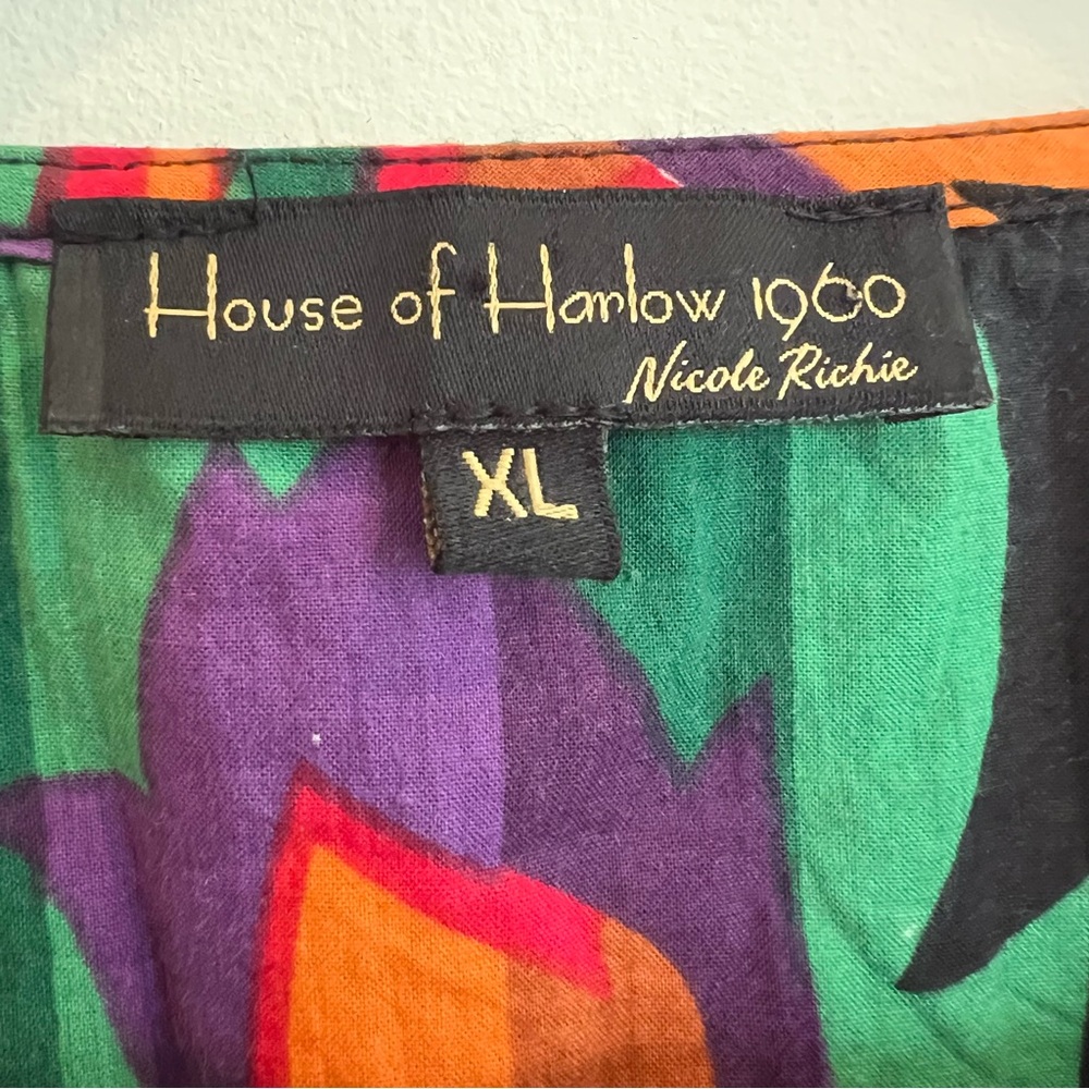 EUC House of Harlow 1960 Nicole‎ Richie Short Ruffle Sleeve print colorful top - Picture 2 of 7